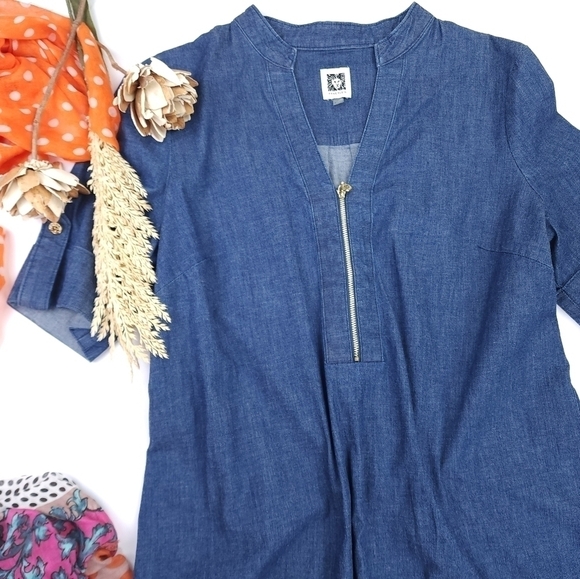 New Anne Klein Denim Short Sleeve Dress Sz 8 - Picture 3 of 11